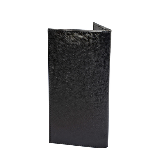 Matter Black Leather Long Wallet – Minimalist Slim Bifold for Men by BM7